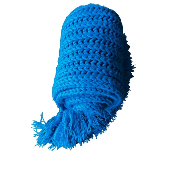 ECHO Bright Blue Chunky Cable Knit Knot Fringe Scarf - Picture 6 of 12